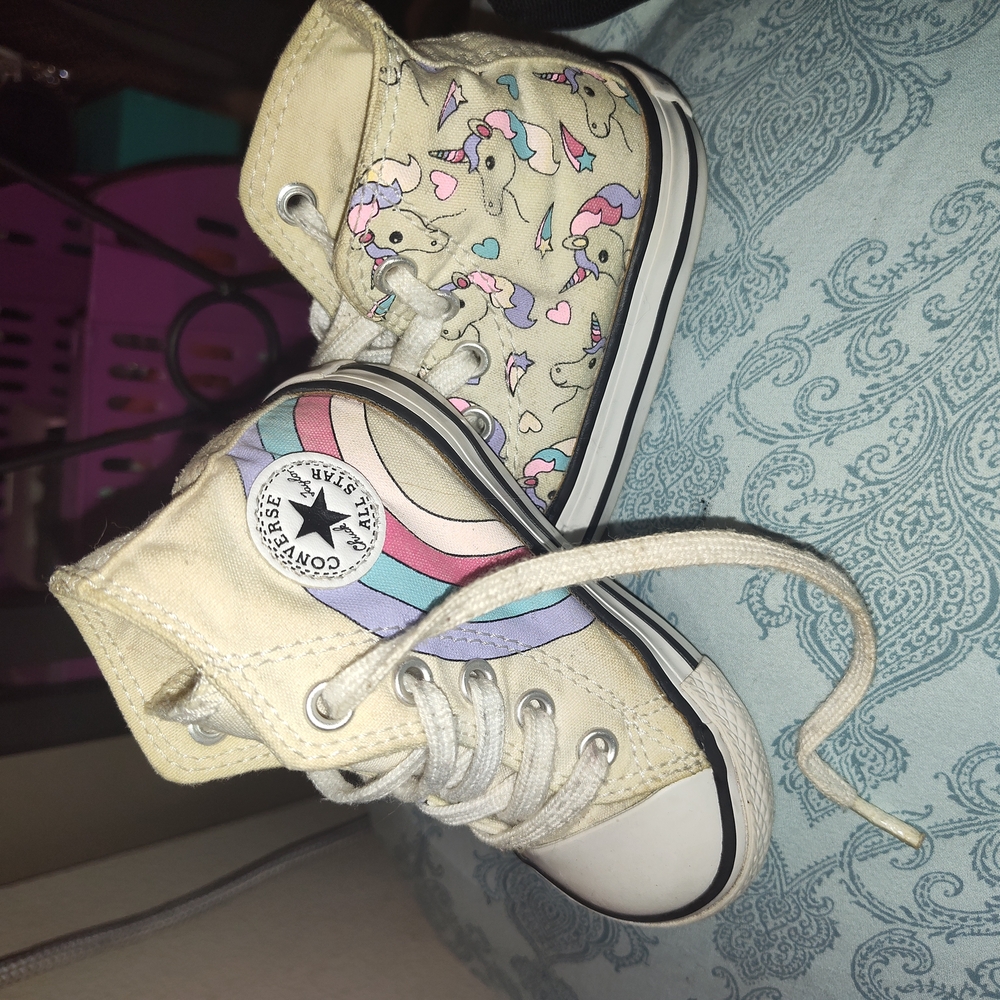 Converse Cream High-Tops with Pastel Rainbow and Unicorn Design